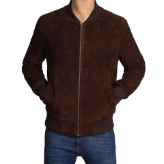 Men's Dark Brown Suede Bomber Jacket