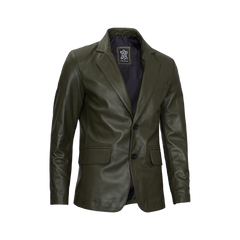 Men's Dark Green Blazer Real Leather Jacket