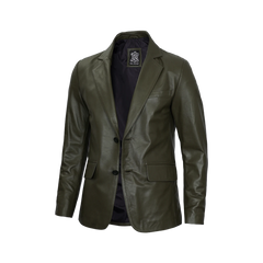 Men's Dark Green Blazer Real Leather Jacket