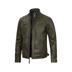 Men's Dark Green Real Leather Cafe Racer Biker Jacket