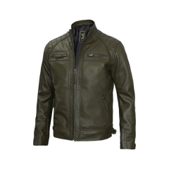 Men's Dark Green Real Leather Cafe Racer Biker Jacket