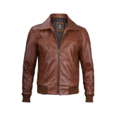 Men's Distressed Brown Leather Bomber Jacket — Vintage Style