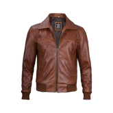 Men's Distressed Brown Leather Bomber Jacket — Vintage Style
