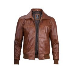 Men's Distressed Brown Leather Bomber Jacket — Vintage Style