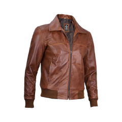 Men's Distressed Brown Leather Bomber Jacket — Vintage Style