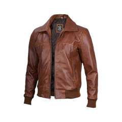 Men's Distressed Brown Leather Bomber Jacket — Vintage Style