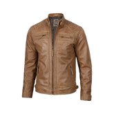 Men’s Waxed Camel Cafe Racer Leather Jacket