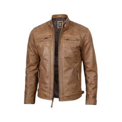 Men’s Waxed Camel Cafe Racer Leather Jacket