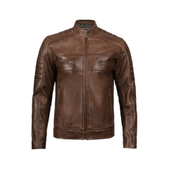 Men's Distressed Coffee Brown Leather Cafe Racer Jacket