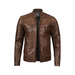 Men's Distressed Coffee Brown Leather Cafe Racer Jacket