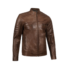 Men's Distressed Coffee Brown Leather Cafe Racer Jacket