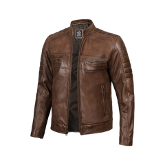 Men's Distressed Coffee Brown Leather Cafe Racer Jacket