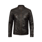Men's Distressed Dark Brown Cafe Racer Real Leather Jacket