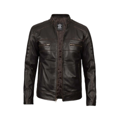 Men's Distressed Dark Brown Cafe Racer Real Leather Jacket
