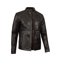 Men's Distressed Dark Brown Cafe Racer Real Leather Jacket