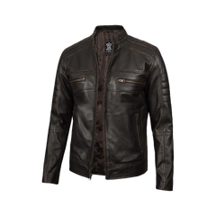 Men's Distressed Dark Brown Cafe Racer Real Leather Jacket