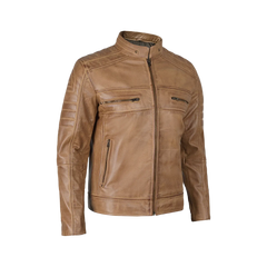 Men's Distressed Tan Cafe Racer Real Leather Jacket