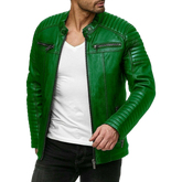 Men's Green Cafe Racer Rider High Quality Genuine Leather Jacket
