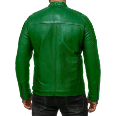 Men's Green Cafe Racer Rider High Quality Genuine Leather Jacket