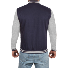 Men's Grey and Blue Varsity Jacket - Bomber Letterman Style