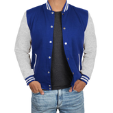 Men's Grey and Royal Blue Varsity Jacket - Letterman Style