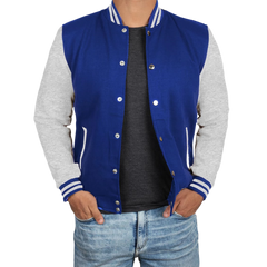 Men's Grey and Royal Blue Varsity Jacket - Letterman Style