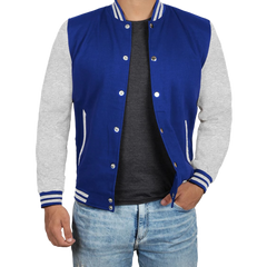 Men's Grey and Royal Blue Varsity Jacket - Letterman Style