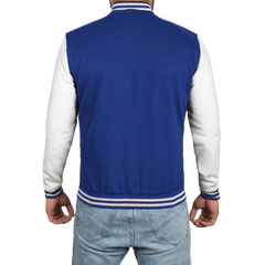 Men's Grey and Royal Blue Varsity Jacket - Letterman Style