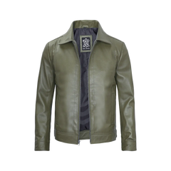 Men's Harrington Olive Green Leather Jacket