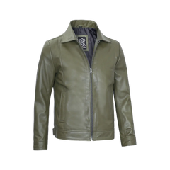 Men's Harrington Olive Green Leather Jacket