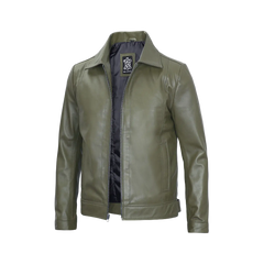 Men's Harrington Olive Green Leather Jacket