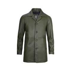 Men's Leather Military Green 3/4 Car Coat