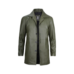 Men's Leather Military Green 3/4 Car Coat
