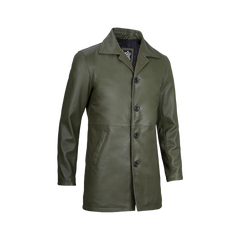 Men's Leather Military Green 3/4 Car Coat