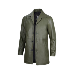 Men's Leather Military Green 3/4 Car Coat