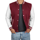 Men's Maroon and White Varsity Jacket - Letterman Bomber Style
