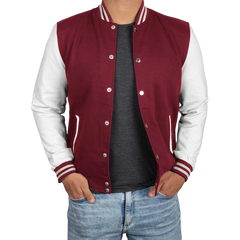 Men's Maroon and White Varsity Jacket - Letterman Bomber Style