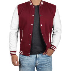 Men's Maroon and White Varsity Jacket - Letterman Bomber Style