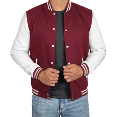 Men's Maroon and White Varsity Jacket - Letterman Bomber Style