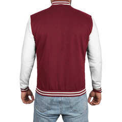 Men's Maroon and White Varsity Jacket - Letterman Bomber Style