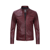 Men's Burgundy Leather Cafe Racer Motorcycle Jacket