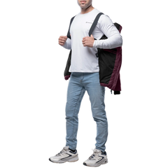 Men's Maroon Puffer Jacket with Hood - Down Insulation