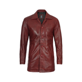 Men's Burgundy Real Lambskin Leather Car Coat