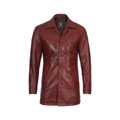 Men's Burgundy Real Lambskin Leather Car Coat