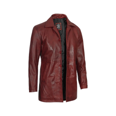 Men's Burgundy Real Lambskin Leather Car Coat