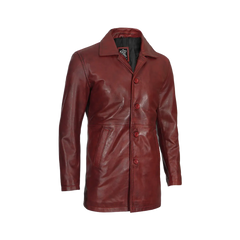 Men's Burgundy Real Lambskin Leather Car Coat