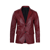 Men's Burgundy Real Leather Blazer Jacket
