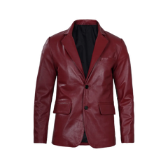 Men's Burgundy Real Leather Blazer Jacket