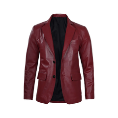 Men's Burgundy Real Leather Blazer Jacket
