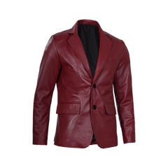 Men's Burgundy Real Leather Blazer Jacket